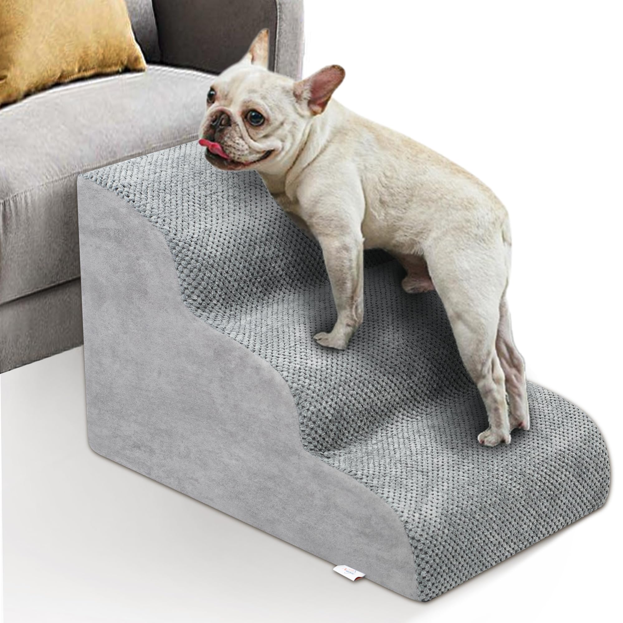Photo 1 of Dog Stairs for Small Dogs - High Density Foam Dog Ramp, Extra Wide Pet Steps with Non-Slip Bottom for High Beds, Couche and Sofa, Best for Dogs Injured, Older Doggy Cats (Grey, 3 Steps)