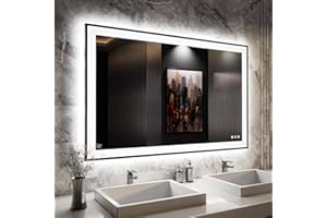 ISKM Framed LED Mirror for Bathroom 48"x30", Dimmable LED Bathroom Mirror with Lights, Anti-Fog, Front and Backlit Lighted Mirror 3-Colors, Shatterproof, Memory Function