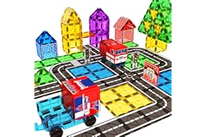 BIGSHU Kids Toys Magnetic Tiles Road Set with Car Toys for 3 4 5+ Year Old Boys Girls, Montessori Toys Magnetic Building Blocks, STEM Construction Sensory Toys Preschool Educational Birthday Toys Gifts