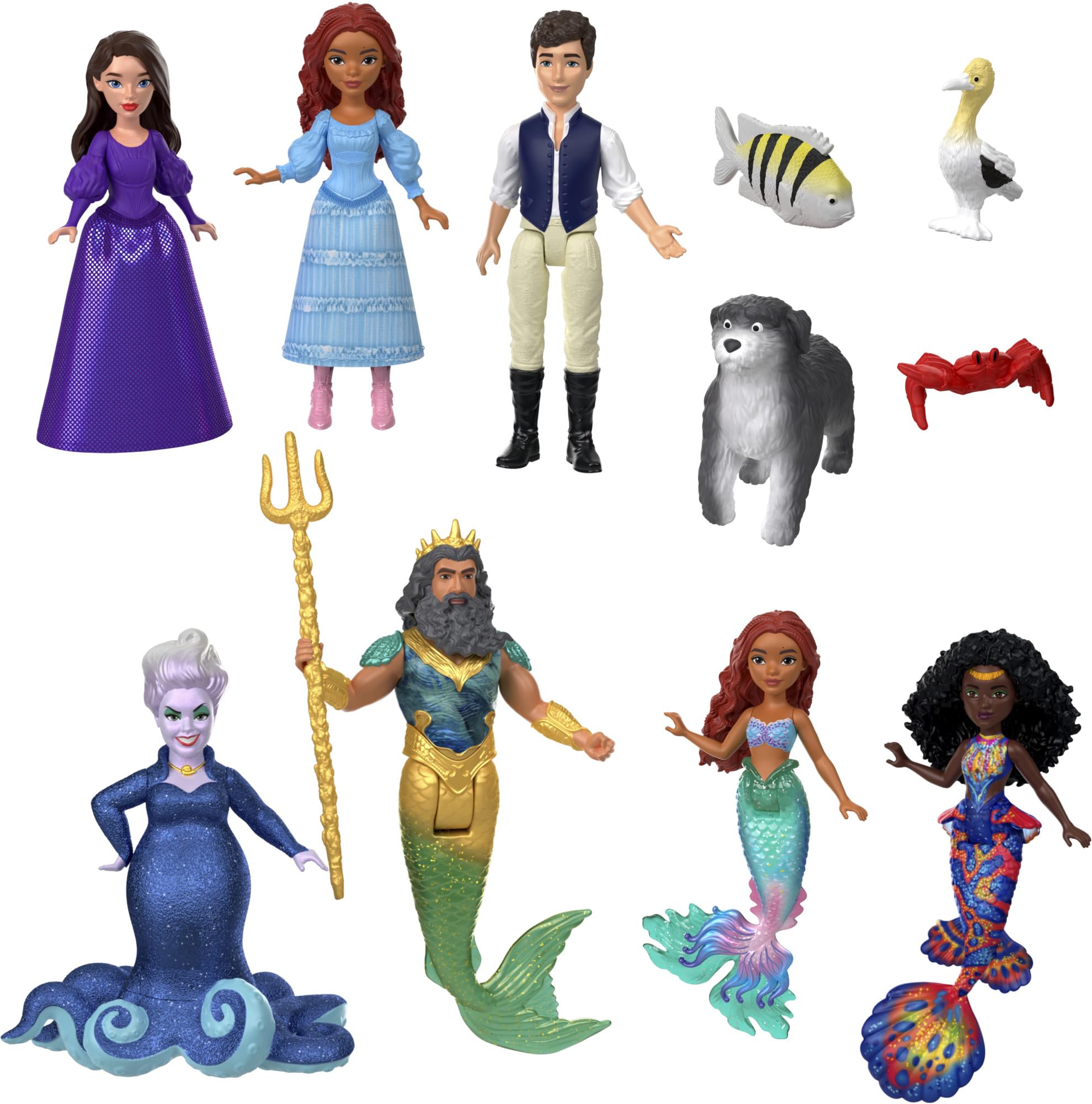 Disney ​Disney The Little Mermaid Land and Sea Ariel Ultimate Story Set with 7 Small Dolls and 4 Friend Figures, Includes Human and Mermaid Ariel Dolls​​, HND30