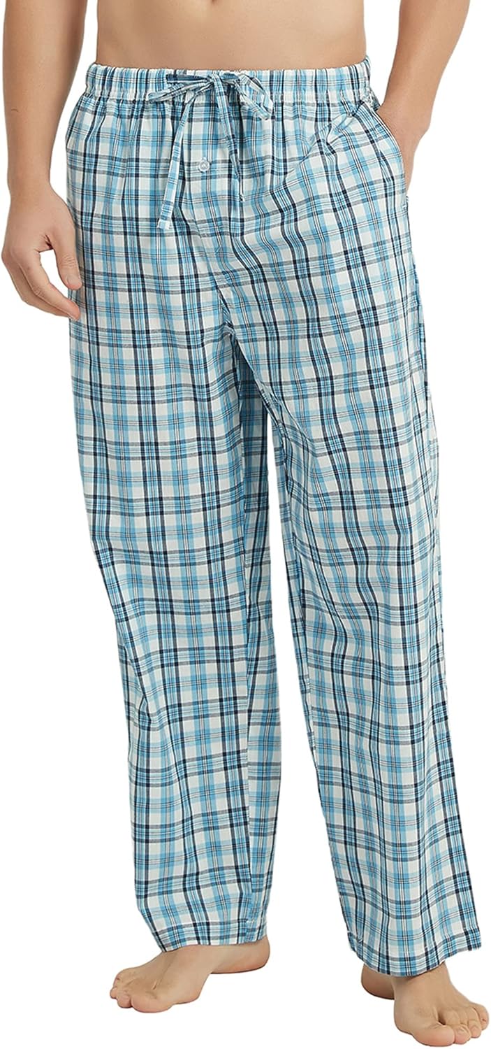 Vulcanodon Men's Cotton Woven Pajama Pants, Soft Lounge Pajama Pants with Big Pockets for Men Plaid Pj Bottoms at  Men’s Clothing store