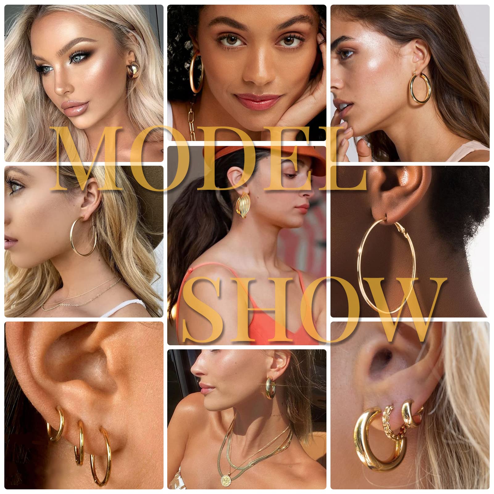 42 Pairs Gold Hoop Earrings Set for Women, Fashion Chunky Pearl Earrings Multipack Twisted Statement Earring Pack, Hypoallergenic Small Big Hoops Earrings for Birthday Party