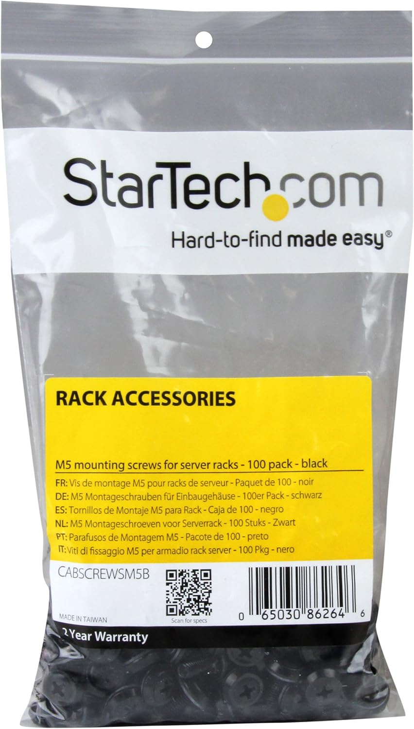 StarTech.com M5 x 12mm - Screws - 100 Pack, Black - M5 Mounting Screws for Server Rack & Cabinet (CABSCREWSM5B) - Image 3