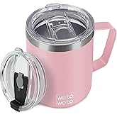 WETOWETO 14 oz Coffee Mug, Vacuum Insulated Camping Mug with Lid, Double Wall Stainless Steel Travel Tumbler Cup, Coffee Mugs Outdoor, Powder Coated Ice Pink
