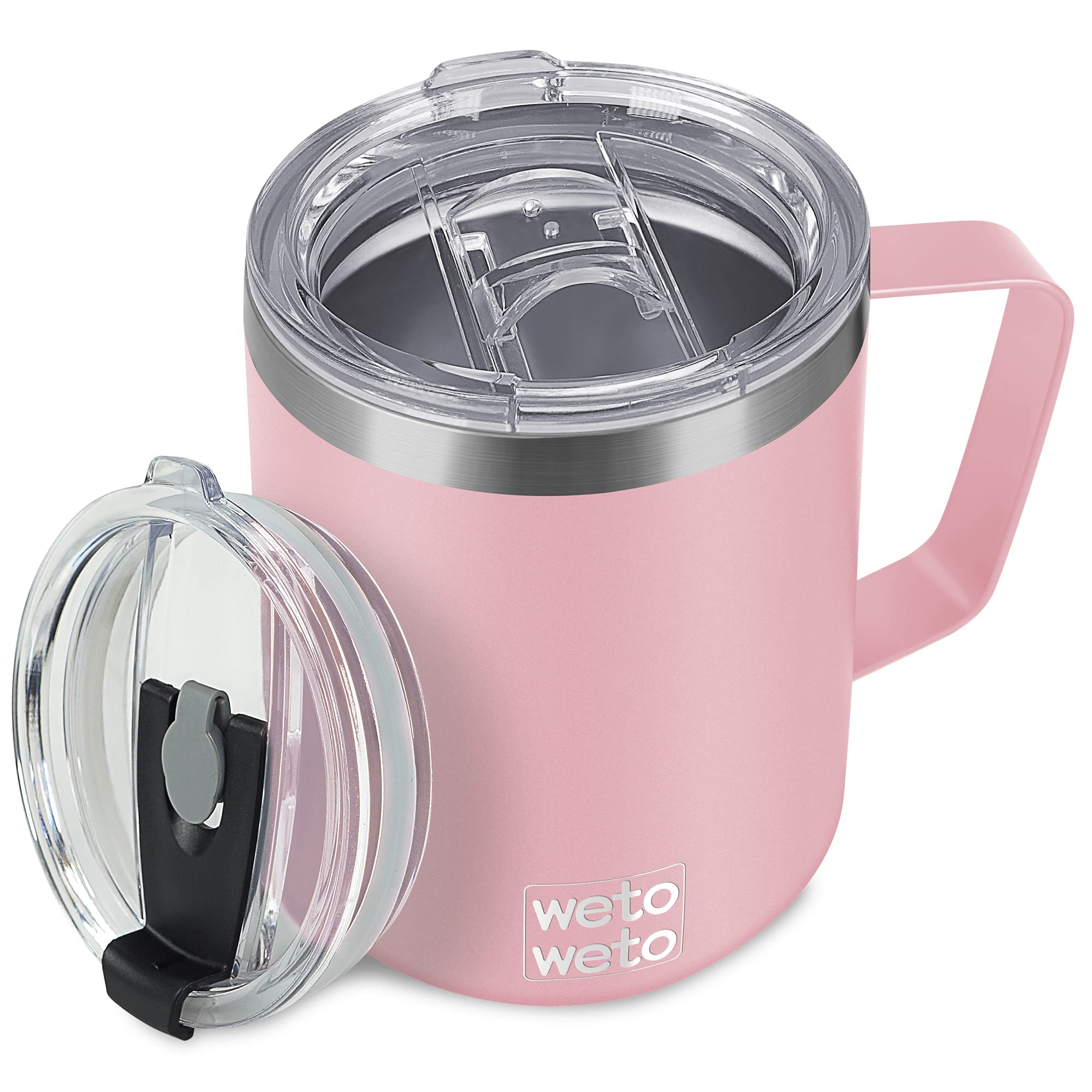 Photo 1 of WETOWETO 14 oz Coffee Mug, Vacuum Insulated Camping Mug with Lid, Double Wall Stainless Steel Travel Tumbler Cup, Coffee Mugs Outdoor, Powder Coated Ice Pink