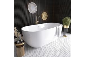 SYLONWILL 59 in. x 31.5 in. Classic Oval Acrylic Free Standing Tub, Deep Soaking Tub, Bathroom Stand Alone Tub, Freestanding Bathtub SY6850 (Glossy White)