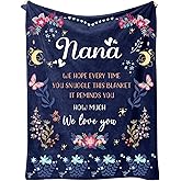 Nana Gifts on Christmas, Nana Birthday Gifts from Grandchildren, Flower Blankets for Nana, Gifts for Nana Grandma on Mothers Day Xmas, Soft Flannel Blankets 50" x 60" (Navy Blue)