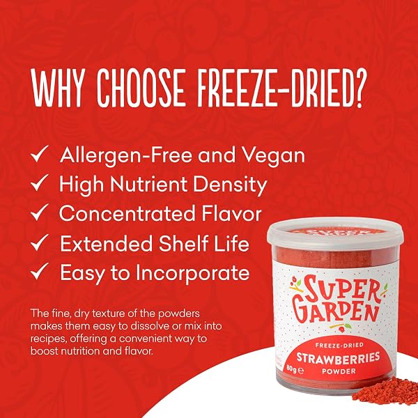 SUPER GARDEN FREEZE DRIED STRAWBERRIES POWDER | FLAVORFUL AND 100% PURE FREEZE DRIED STRAWBERRY POWDER | FREEZE DRIED FRUIT POWDER – NO SUGAR ADDED | FREEZE DRIED BERRIES POWDER – PERFECT SPACE AND ASTRONAUT FOOD FOR SMOOTHIES OR BAKING | 4.32 OZ