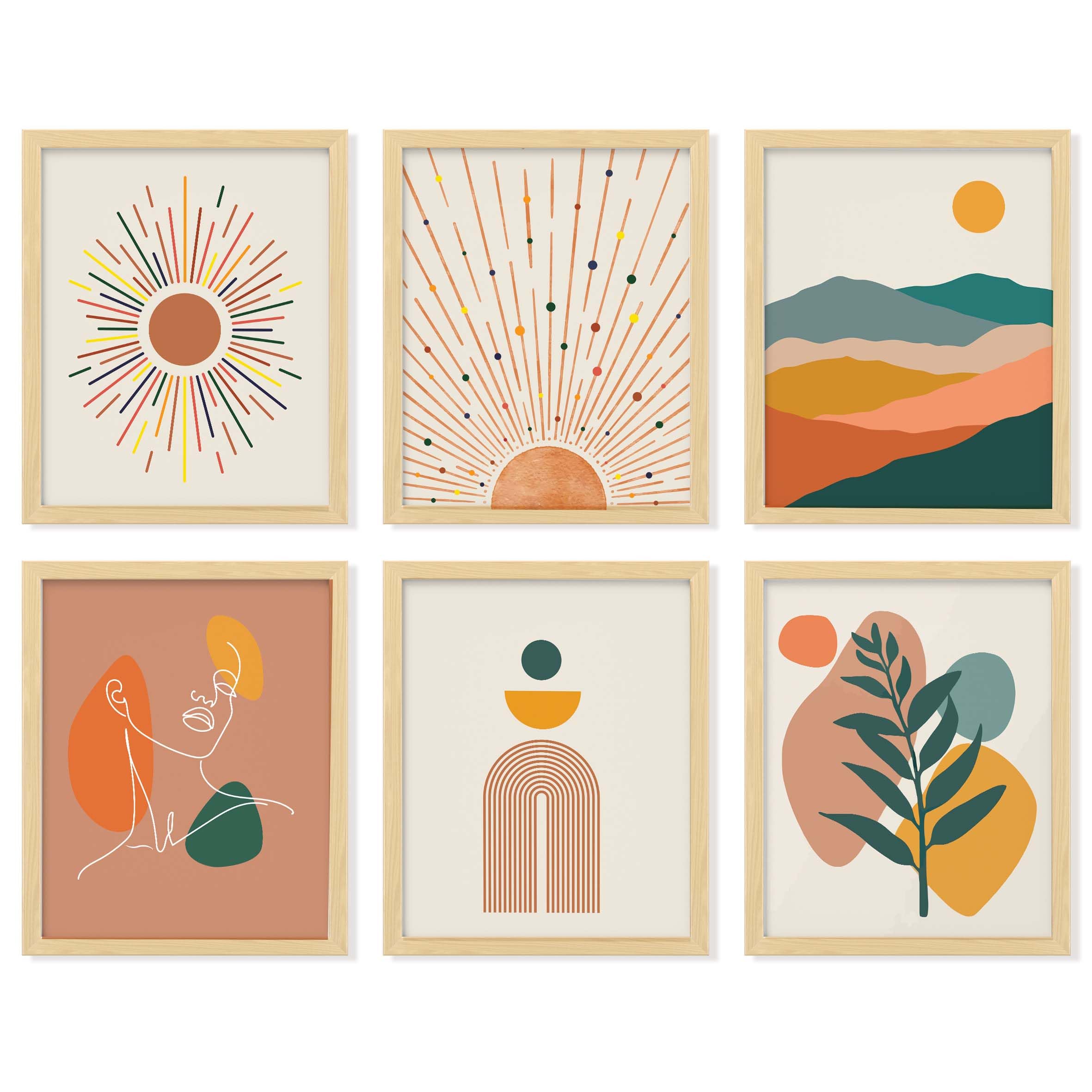 Photo 1 of 97 Decor Abstract Boho Sun Wall Art - Boho Art Wall Decor, Mid Century Modern Art Prints, Minimalist Terracotta Mustard Aesthetic Pictures, Burnt Orange Poster for Home Bedroom (8x10 UNFRAMED)