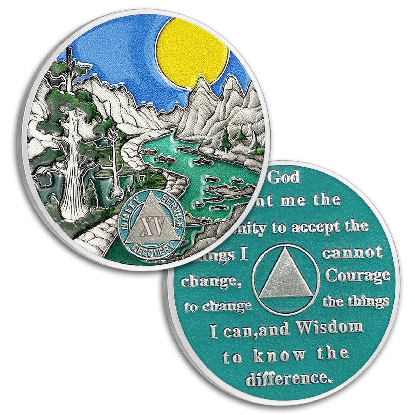 12 Years Sobriety Coin Valley River Sobriety Chip Sun Chips Medallion AA Chips and Medallion Alcoholics Anonymous Coins Sobriety Gifts for Men Women Recovery Gift Sober Anniversary Token