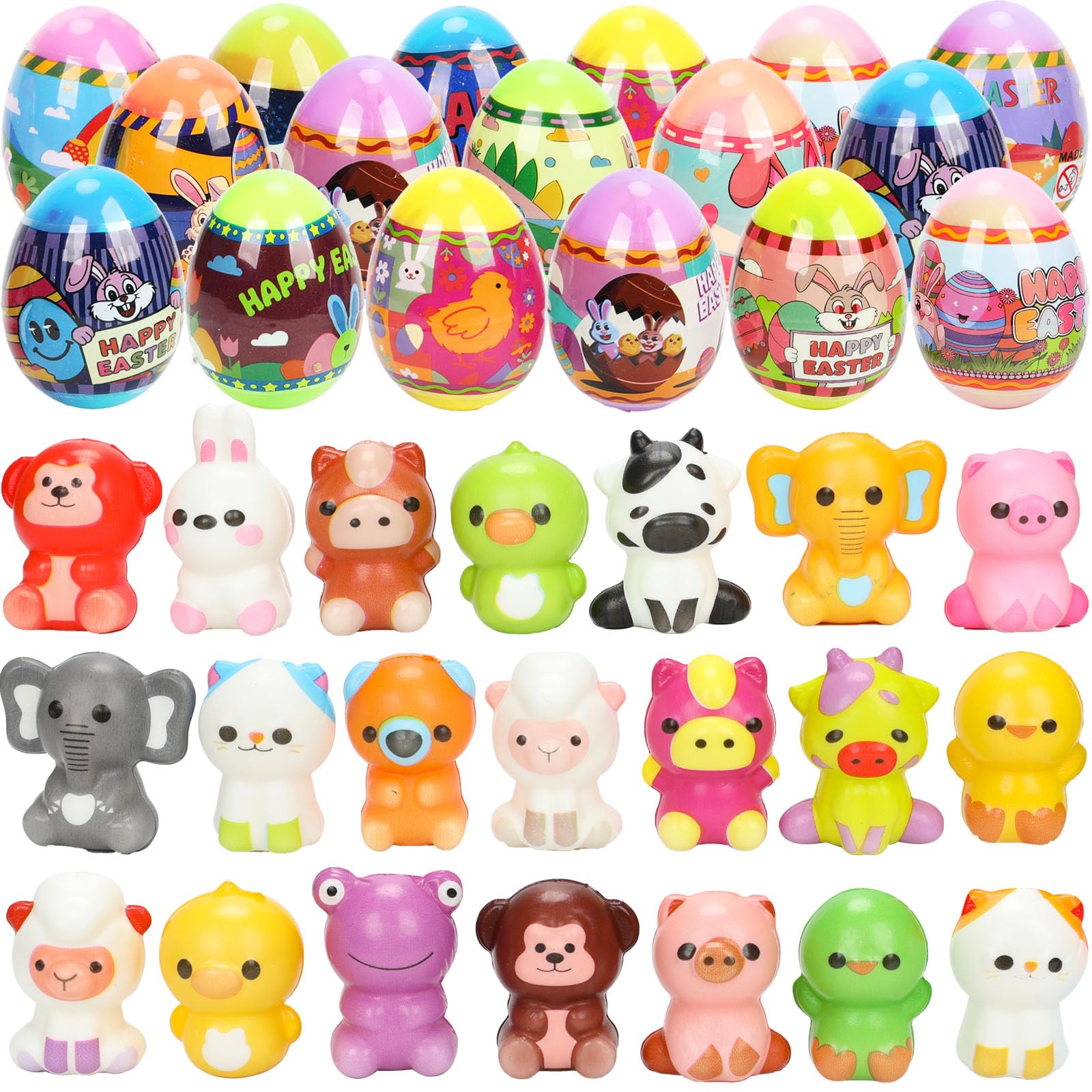 BEIGUO 24 Pack Prefilled Easter Eggs with Slow Rising Squishy Toy Inside,Stress Relief Toys for Kids, Easter Basket Stuffers, Party Favors, Egg Hunt Fillers,Party Favor