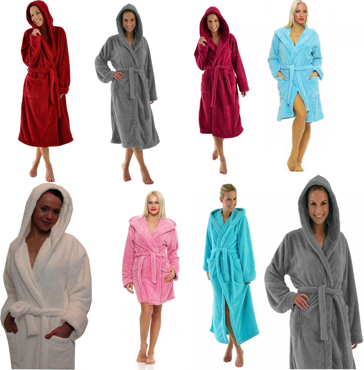 NATURA WALK Damen Bademantel Mit Kapuze - Flauschig Weich Aus Mikrofaser