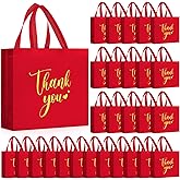 SilTriangle 50 Pcs Thank You Gift Bags with Handles Bulk Thank You Reusable Non Woven Bags Bridesmaid Souvenir Handbags for Valentine's Day Wedding Easter Graduation(11 x 12 x 5 Inch,Red)