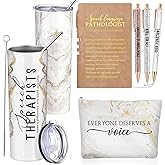 6 Pcs Speech Language Pathologist Gifts Set Speech Therapist Gift Slp Must Haves Notebook Tumbler Makeup Bag Ballpoint Pen Essentials for Women Graduation Retirement Birthday Therapy Gifts(White)