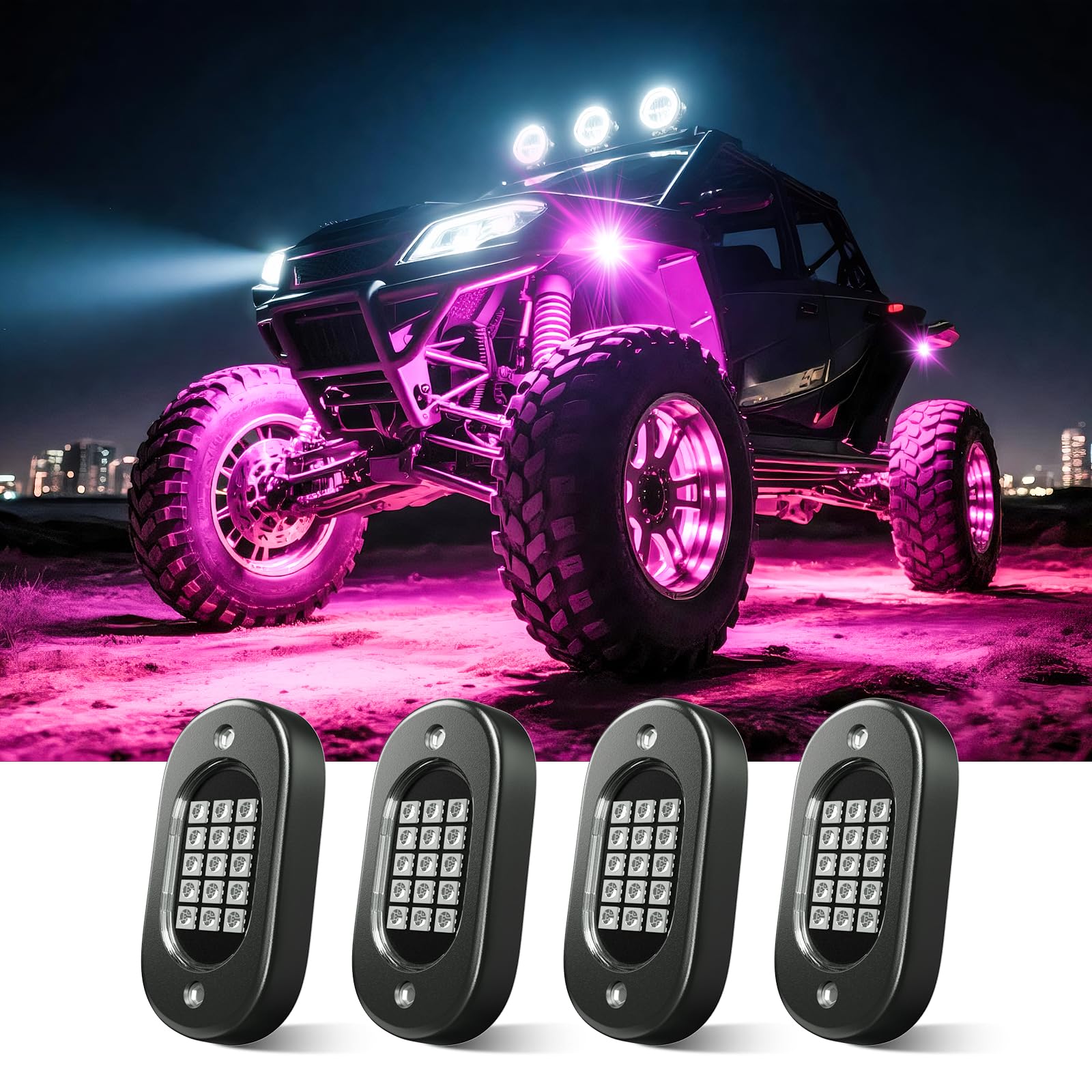 Photo 1 of LED Rock Lights for Trucks 4 pods, RGB Rock Lights for UTV with Music Mode, Neon Rock Light Kits for UTV ATV Golf Cart Four Wheeler RZR Truck