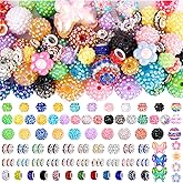 202 PCS HUISUYTON Rhinestone Beads for Jewelry Making, Included 70 Pcs Rhinestone Bead and 132 Pcs Spacer Bead, Sparkly Crystal Clay Beads for Bracelet Baseball Necklace Earring Crafting