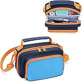 GRAOSO Kids Camera Case Compatible with ESOXOFFOR, Small Children Digital Carrying Bag with Pockets for Accessories, Front Binder Organizer Storage Printer Paper, with Detachable Shoulder Strap, Blue