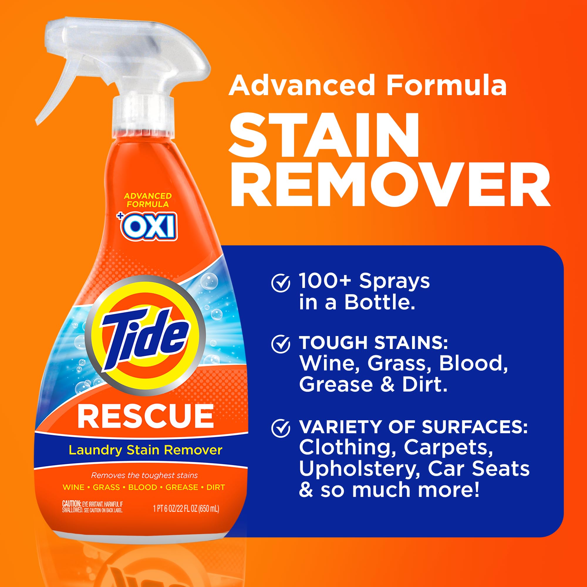 Tide Laundry Stain Remover Spray with Oxi | Stain Remover for Clothes, Carpet, Upholstery, Pet Bedding | Stain Treater Spray for Tough Stains from Wine, Coffee, Grease | 22 Fl Oz (Pack of 2) & 3 Fl Oz