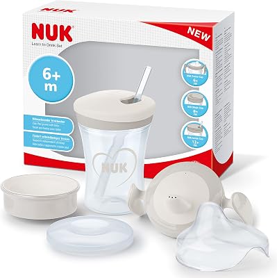3-in-1 Set per imparare a bere con Trainer Cup bicchiere antigoccia (6+ mesi), | 230 ml | Senza BPA | Bianco (cuori)