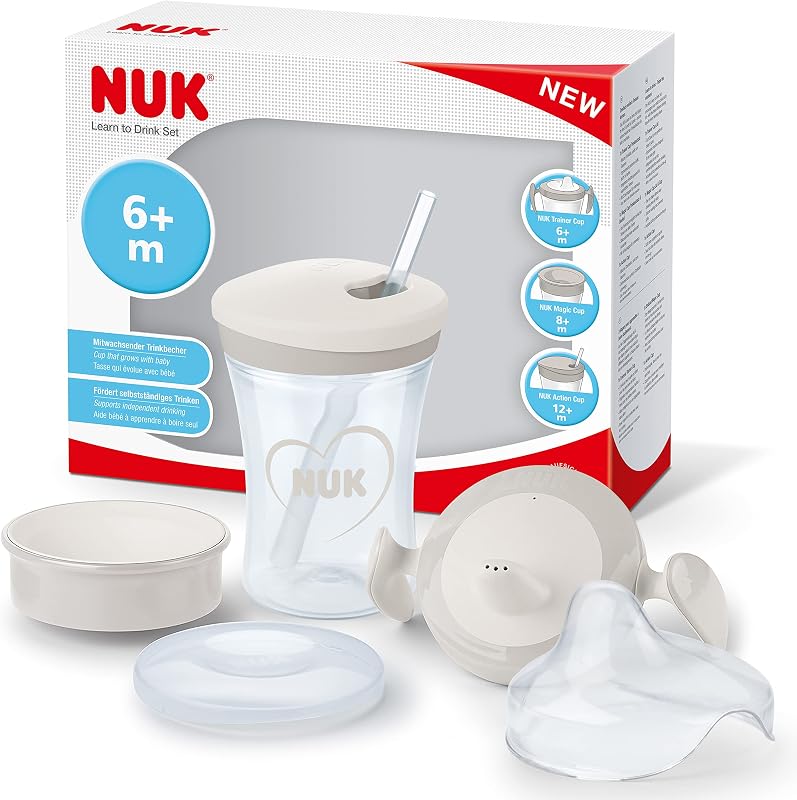 3-in-1 Set per imparare a bere con Trainer Cup bicchiere antigoccia (6+ mesi), | 230 ml | Senza BPA | Bianco (cuori)