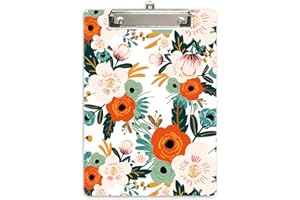 Hongri Plastic Cute Clipboard, Letter Size for Students, Teacher, Woman and Kids, Low Profile Clip, Decorative Pattern, Size 9 x 12.5 in, Classic Flower