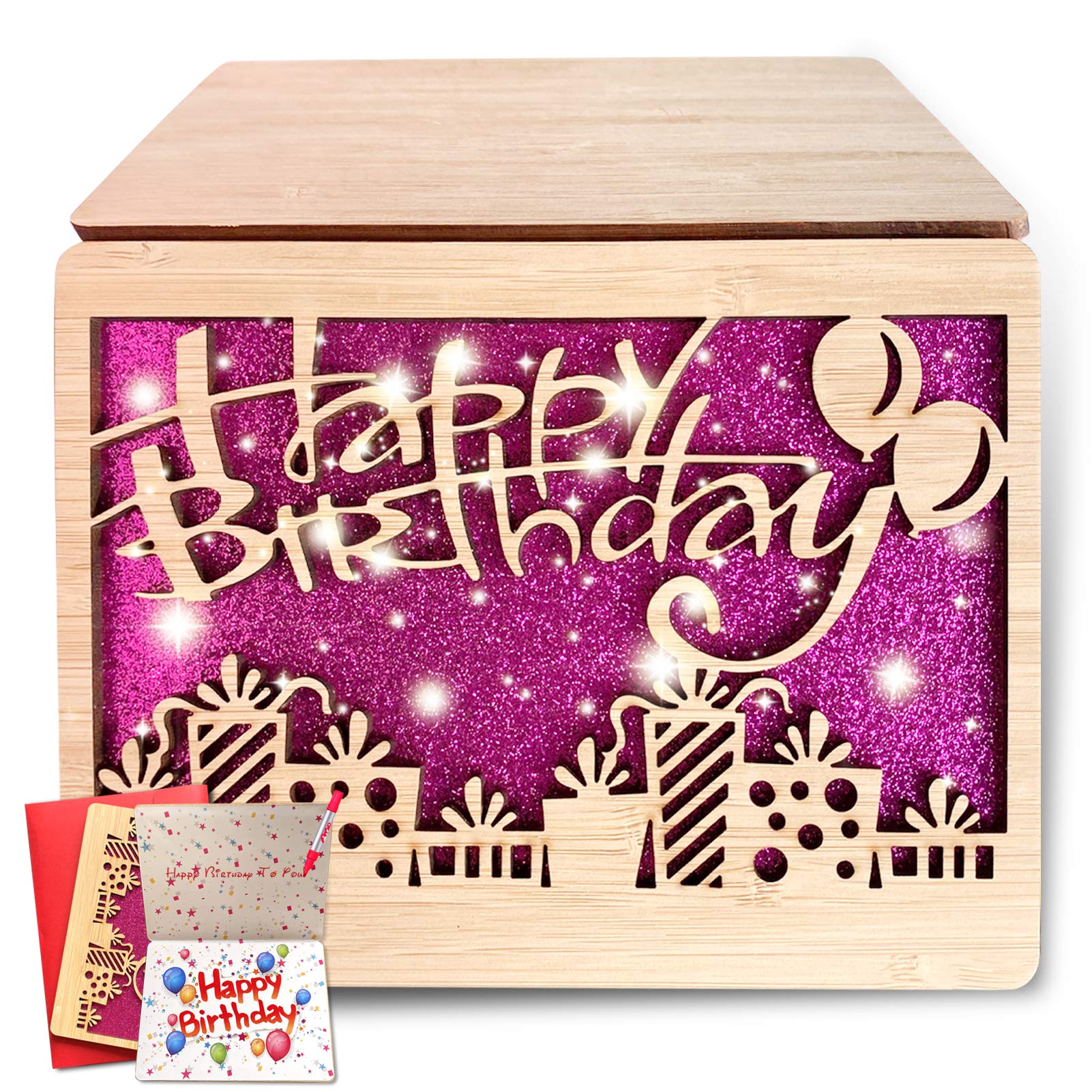 Heymatine Birthday Cards for Girls,Bling Wooden Birthday Cards,Handmade Greeting Cards with Envelope and Hollow Carved Design for Daughter Wife (Birthday)