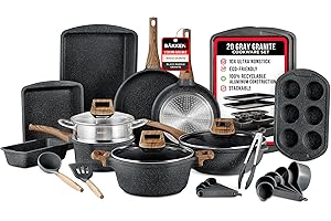 BAKKENMASTER Bakken-Swiss 20-Piece Kitchen Cookware Set – Granite Non-Stick – Eco-Friendly – for All Stoves & Oven-Safe - Marble coating