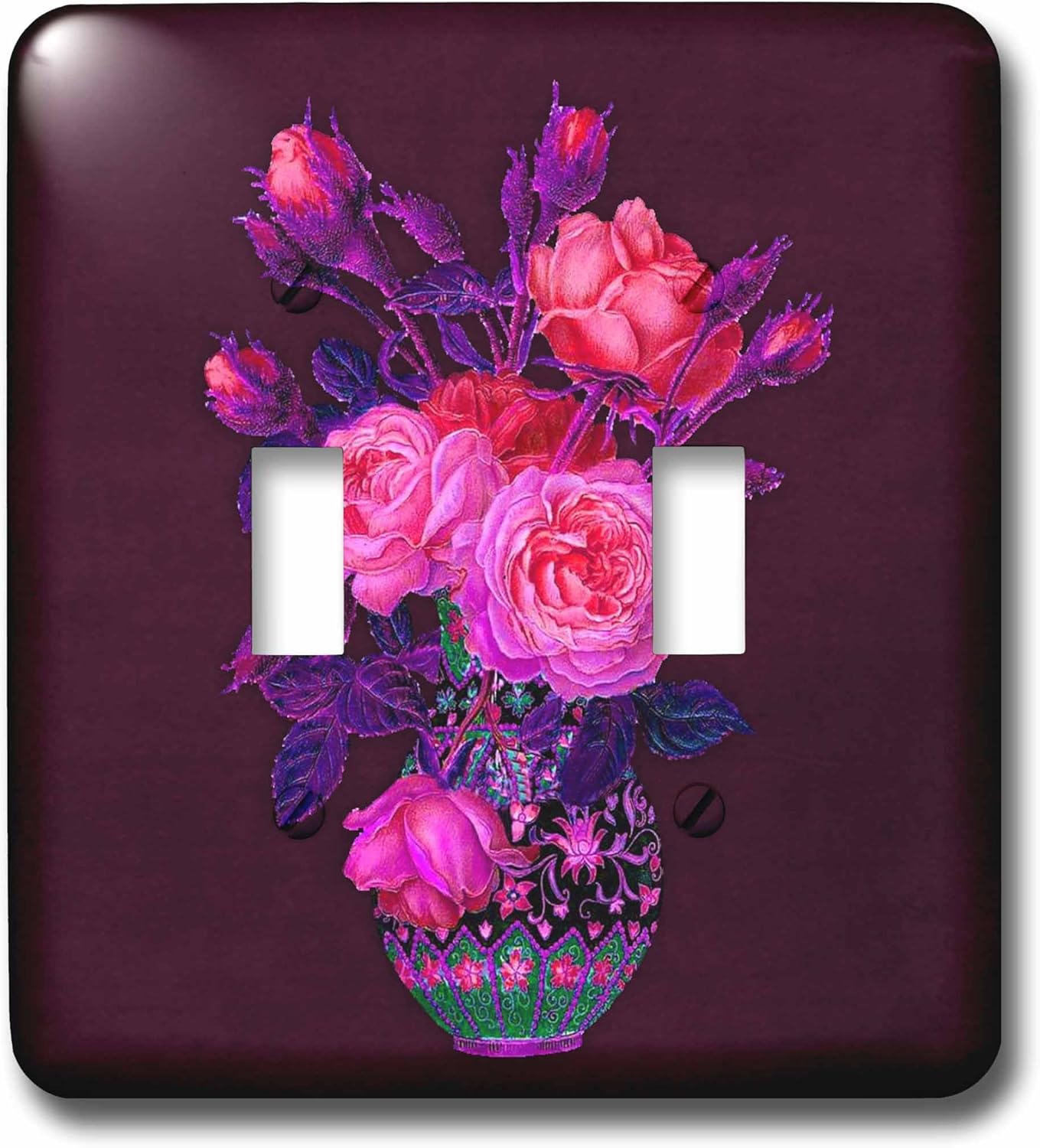 3drose Lsp 2 Pink Rose Bouquet With Blue Leaves In A Vintage Vase On A Purple Textured Background Toggle Switch Switch Plates Amazon Com