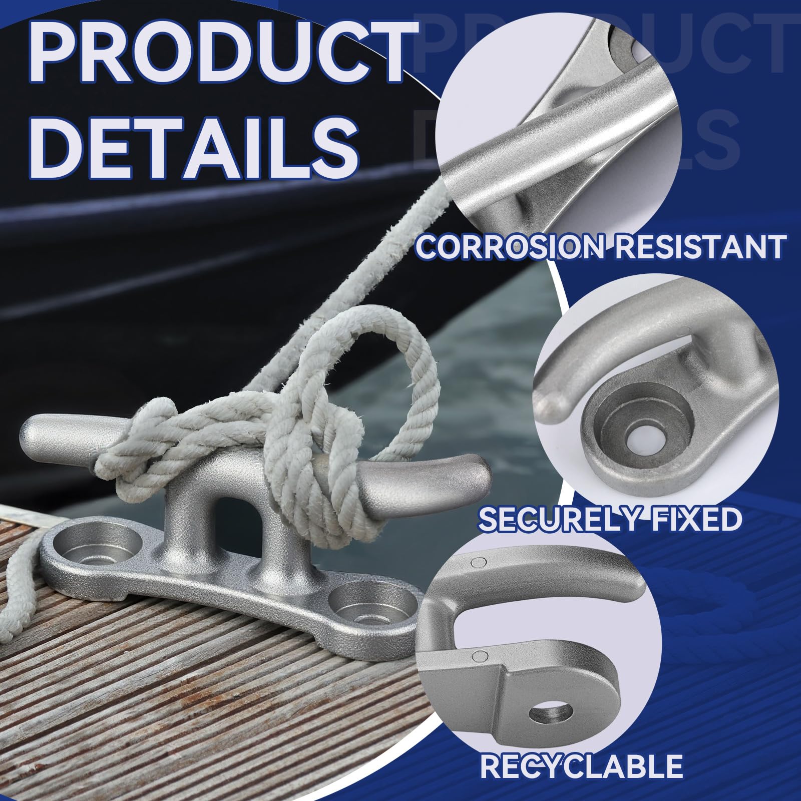 Condition photo showing As Is for jenaai 4 pack dock cleats 10" aluminum s boat dock cleats with recessed mounting holes for rope, mar