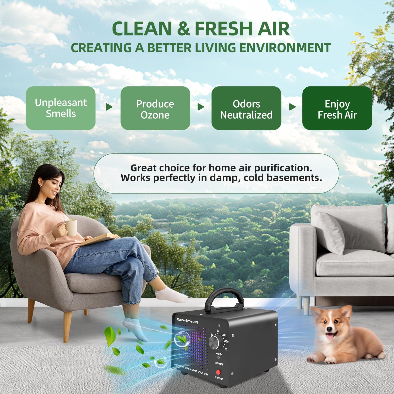 HHGM 48,000mg/h High Capacity Ozone Machine Generator, Commercial Industrial Quartz Tube Air Purifier, Ionizer & Deodorizer Ozone Odor Eliminator Suitable for Home, Car, Basements, Pets, Smoke, Farms