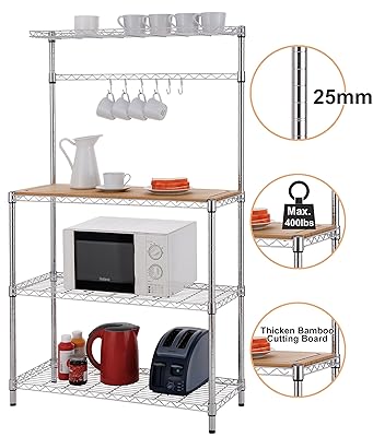 Finnhomy 4-Tier Adjustable Kitchen Bakers Rack with Bamboo Board