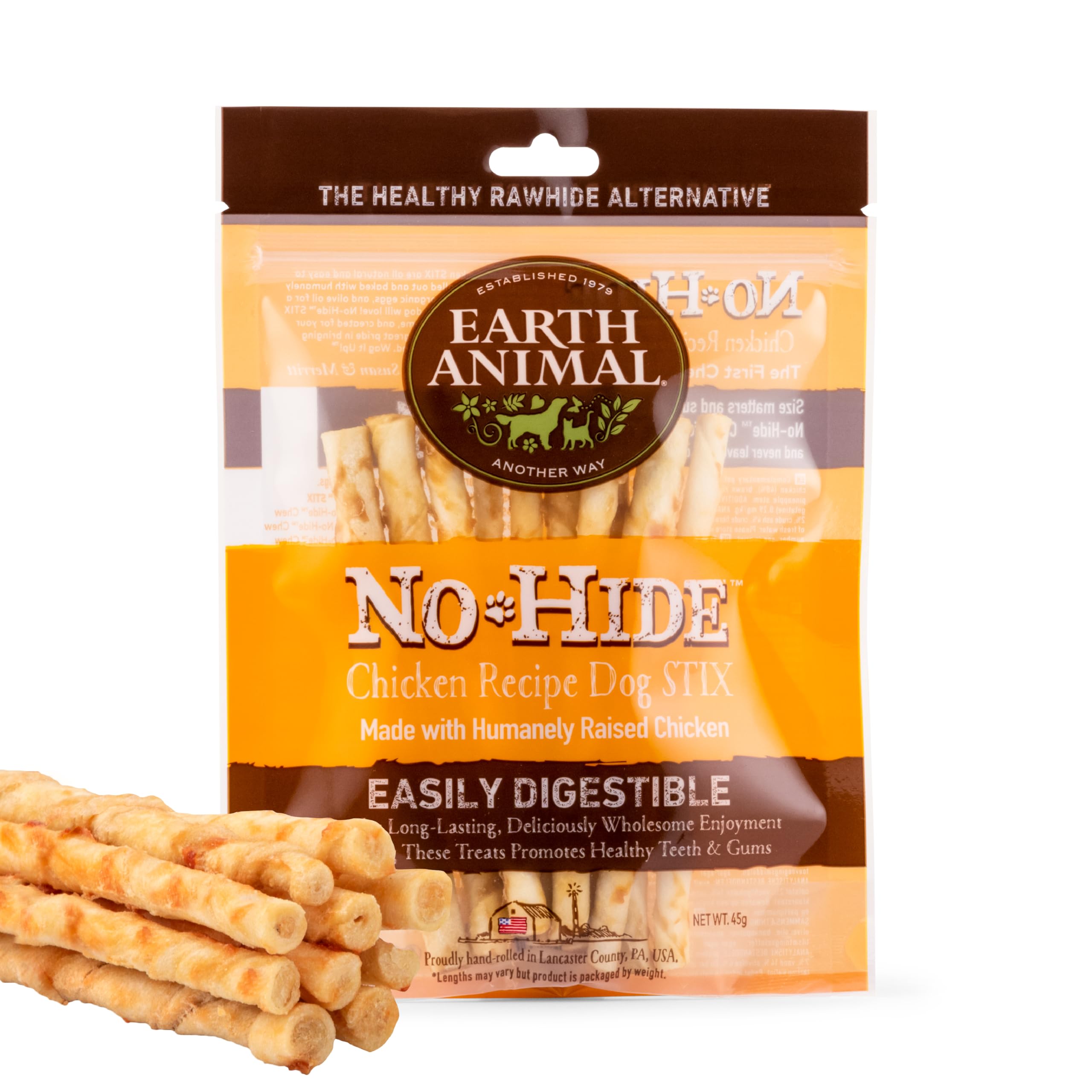 Earth Animal No-Hide® Chicken Stix (10 Chews Per Pack) – Long-Lasting Cat & Dog Chews – Natural Dog Treats for Small Dogs (< 5 kg) – Easily Digestible, Supports Healthy Teeth & Gums