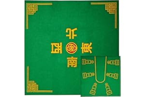 MBGBRYBELLY Mahjong and Pai Gow Poker Play Mat - 30" x 30" Green Felt Double Sided Mat - 2-n-1 Table Cover for Classic Chinese Tile Card Game - Slip Resistant Layout for Cards, Dominoes or Tiles - 2-4 Players