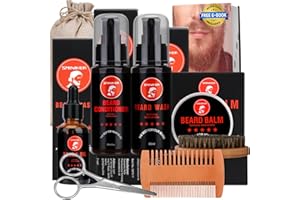 SMINIKER Beard Grooming Kit, Beard Oil, Beard Balm, Beard Shampoo, Beard Conditioner, Beard Brush, Beard Comb and Beard Mustache Scissors Beard Care Unique Gifts for Men Beard Growth & Trimming Kit