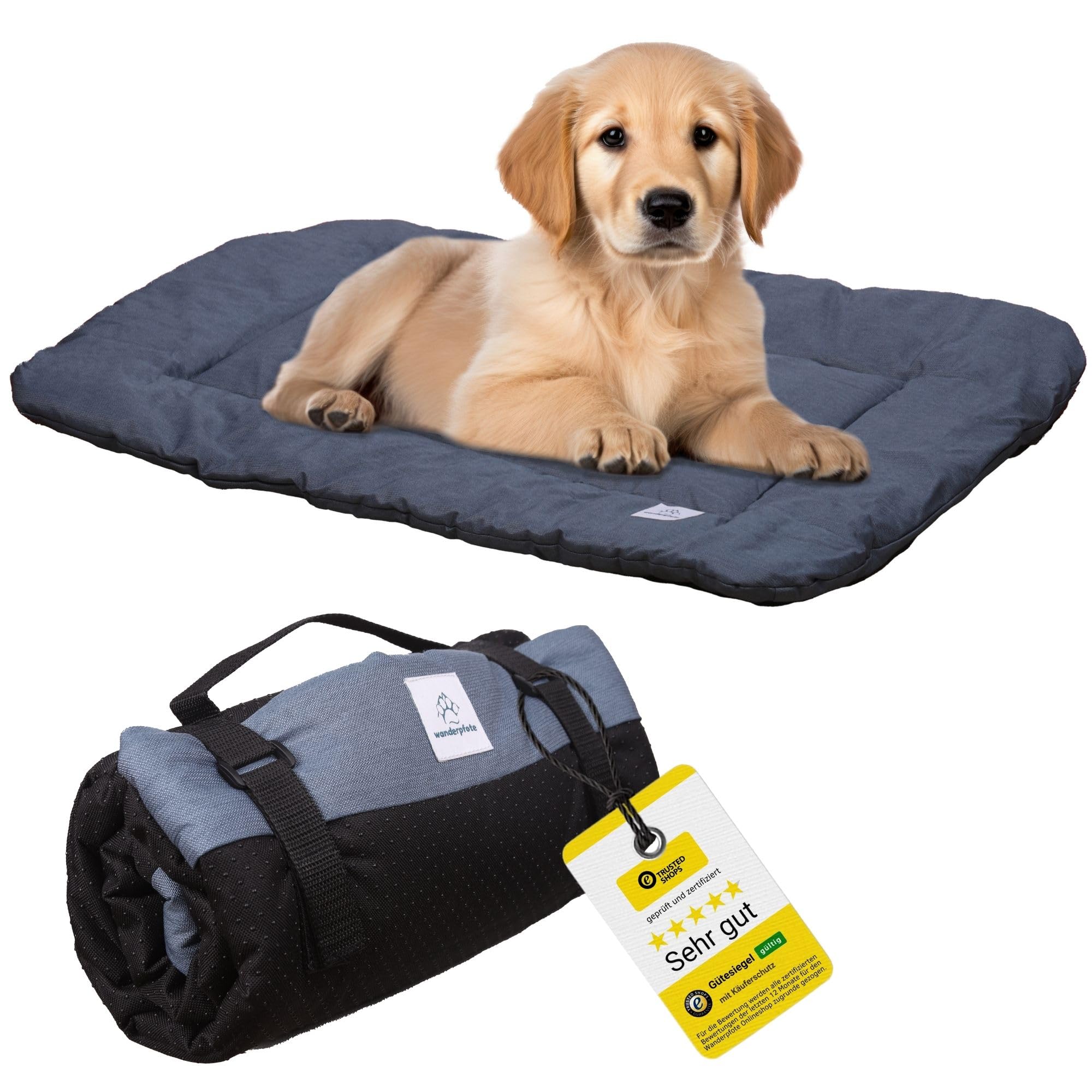 Wanderpfote Dog Mat for On the Go, Rollable - Dog Blanket Outdoor, Waterproof & Washable - Travel Blanket Dog (Blue, Size L)