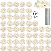 Auihiay 64pcs Silk Hydrangea Artificial Flowers, Champagne Artificial Hydrangea Flowers with Stems, Full Hydrangea Flowers for Wedding Centerpieces, Home, Garden, Party Decoration (Champagne)