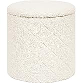 PINPLUS Ottoman with Stroage Round Boucle Ottoman and Tray Sherpa Removable Foot Stool Coffee Table for Dorm, Living Room White, 13"x13"x13.7"