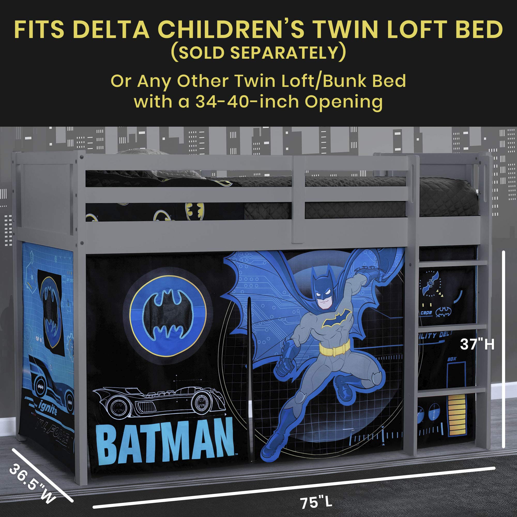 Batman Loft Bed Tent - Curtain Set for Low Twin Loft Bed (Bed Sold Separately) by Delta Children