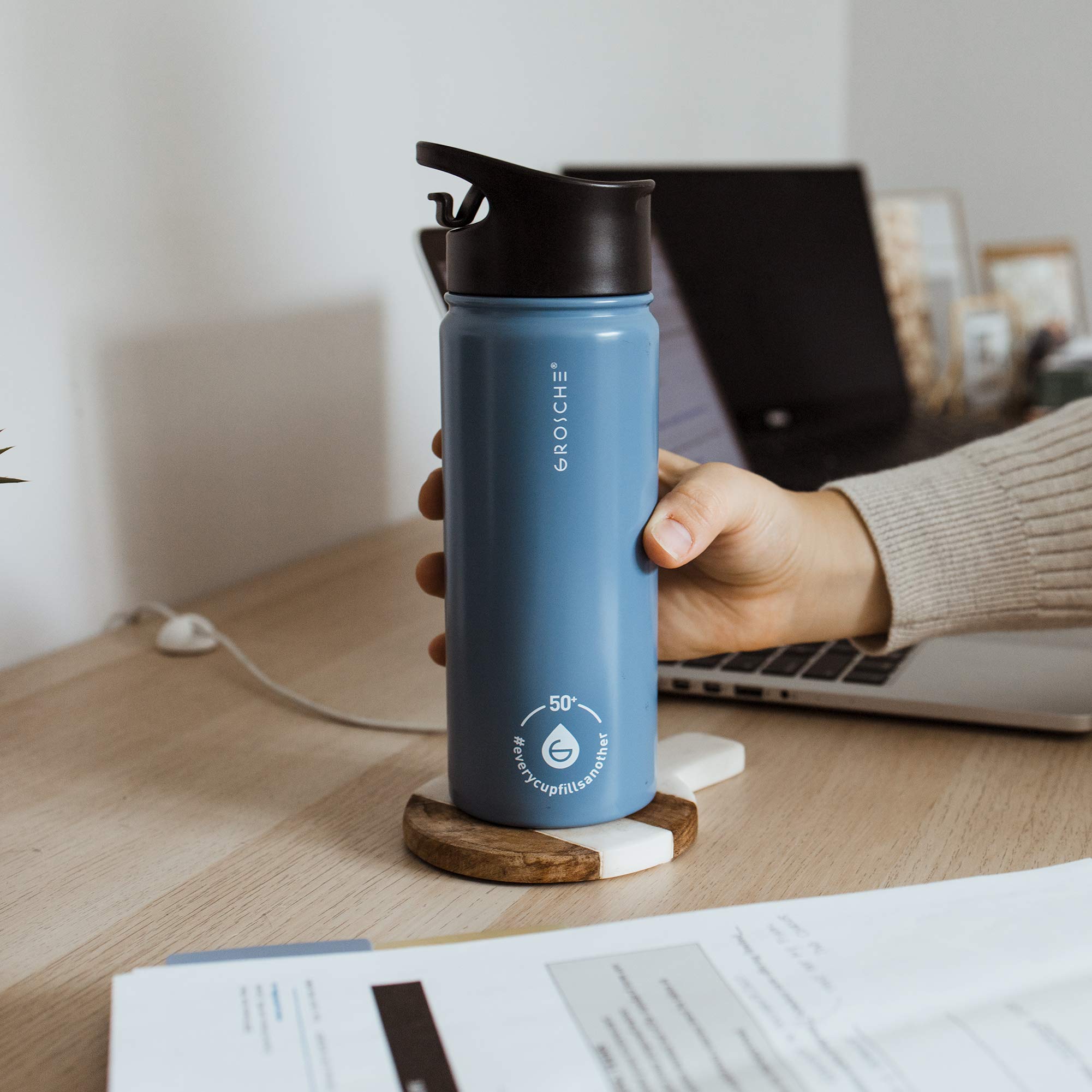 GROSCHE Chicago Steel 16 oz Stainless Steel Water Bottle