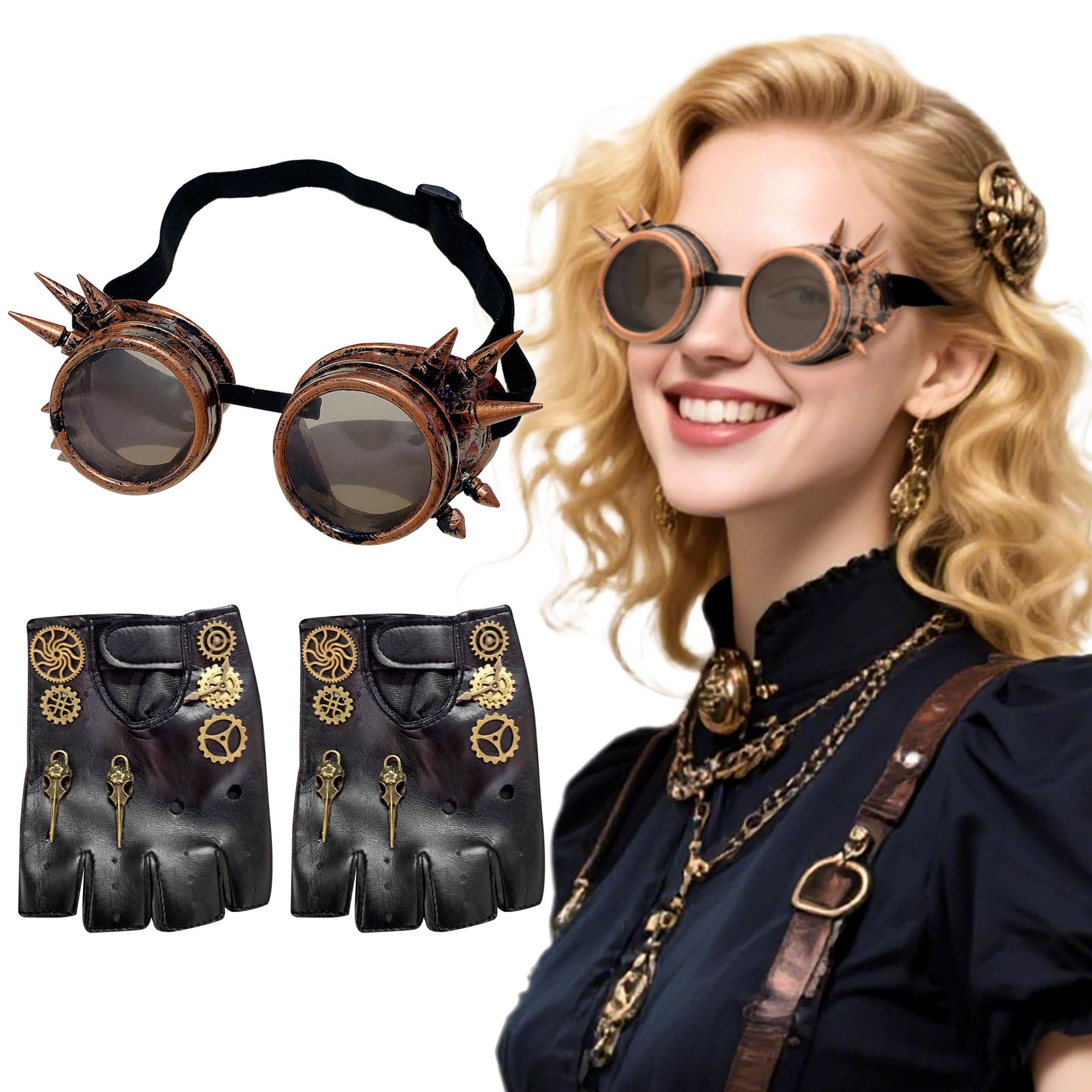 BACH AND BOOZY Steam punk Accessories Vintage Clockwork Steam punk Goggle Fingerless Gloves Gothic Lace Gear Glasses Steampunk Costume Halloween Vintage Cosplay Costume Accessories