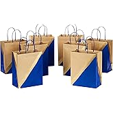 Hallmark 9" Medium Paper Gift Bags (Pack of 8 - Blue & Kraft) for Hanukkah, Birthdays, Weddings, Father's Day, Graduations, Baby Showers, Bridal Showers, Care Packages, May Day