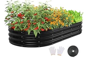 Patiobay Raised Garden Bed, 6x3x1ft Galvanized Outdoor Planter Beds with Safety Edging and Gloves, Oval Metal Planter Box for Gardening Vegetables Flowers Herb