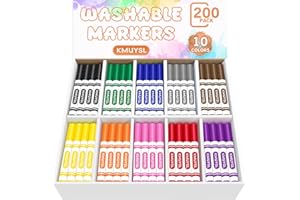 KMUYSL 200 Count Washable Markers Bulk, 10 Assorted Colors - Broad Line Conical Tip Coloring Markers for Kids, School Art Supplies & Back to School Supplies, Teacher Classroom Must Haves