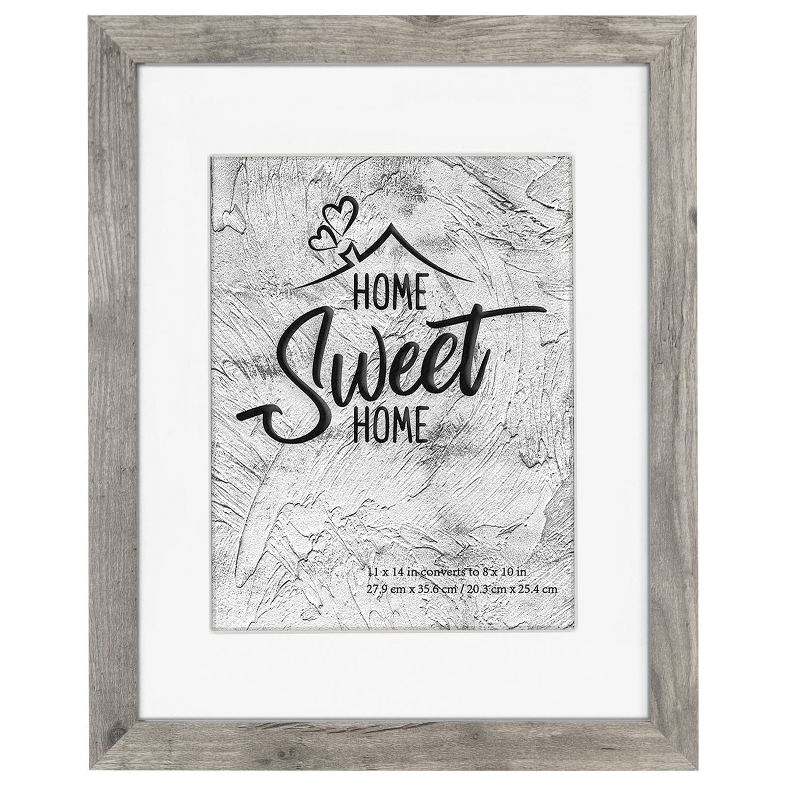 Califortree Gray 11x14 Picture Frame - Display Photos 8x10 with Mat or 11x14 Without Mat - HD Glass Inside, Display for Wall