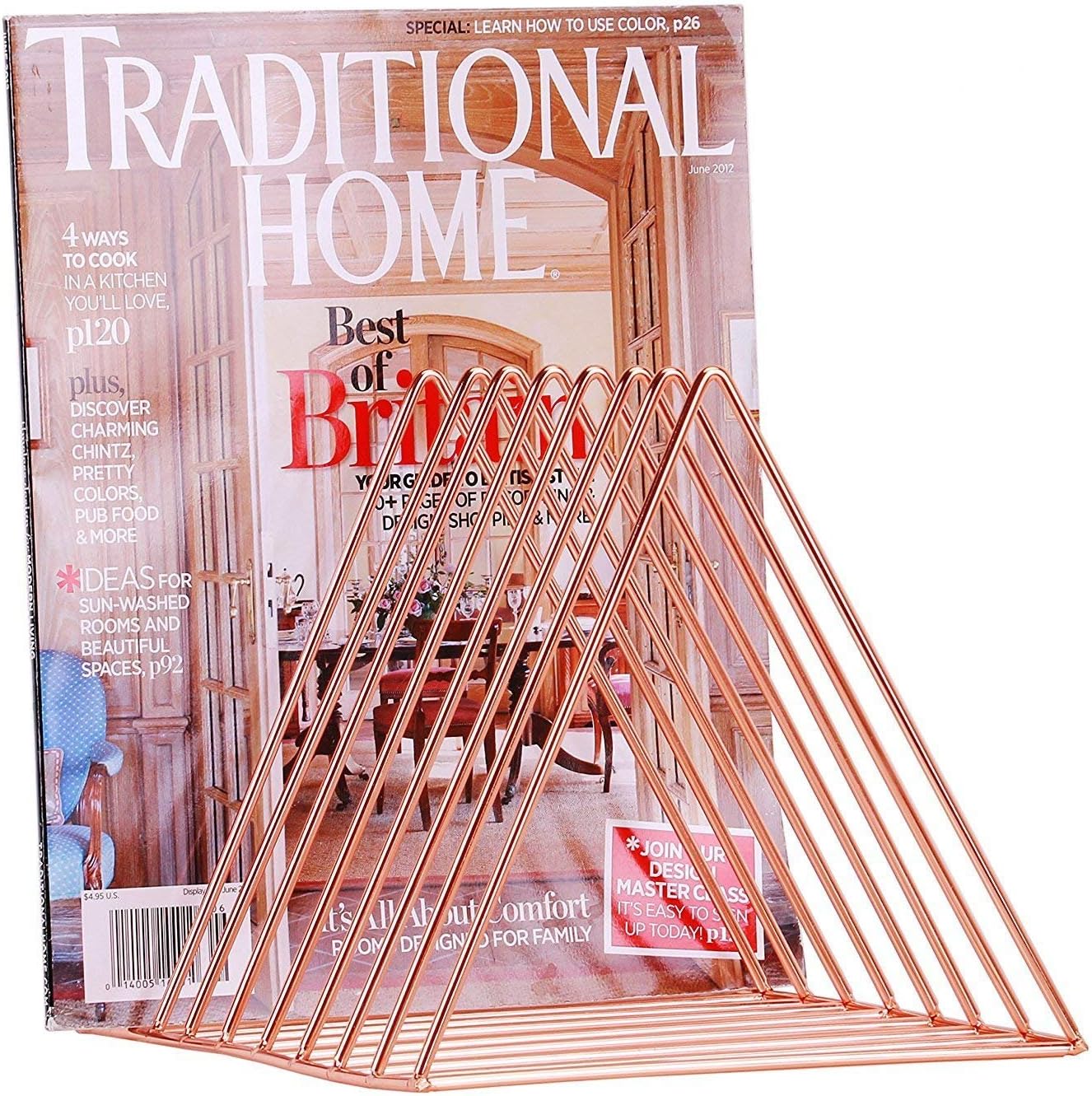Reliancer File Organizer Triangle Iron Desktop Storage Book Rack Bookshelf Copper Magazine Newspaper Holder Art Desktop Organizer Wire Collection 9 Section for Office Home Decoration(Rose Gold): Home Improvement