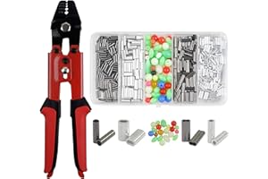 JOGFFDE Fishing Crimping Tool Fishing Wire Line Crimping Rigging Kit Fishing Pliers Wire Rope Leader Crimp Tool with 500pcs Fishing Crimp Sleeves Beads Set Wire Rope Crimping Tool(Red)