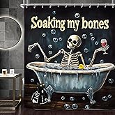 Miyotaa Funny Halloween Skeleton Shower Curtain Set 60Wx71H Inches Skull Cool Scary Spooky Horror Holiday Waterproof Bathroom Curtain with 12 Hooks