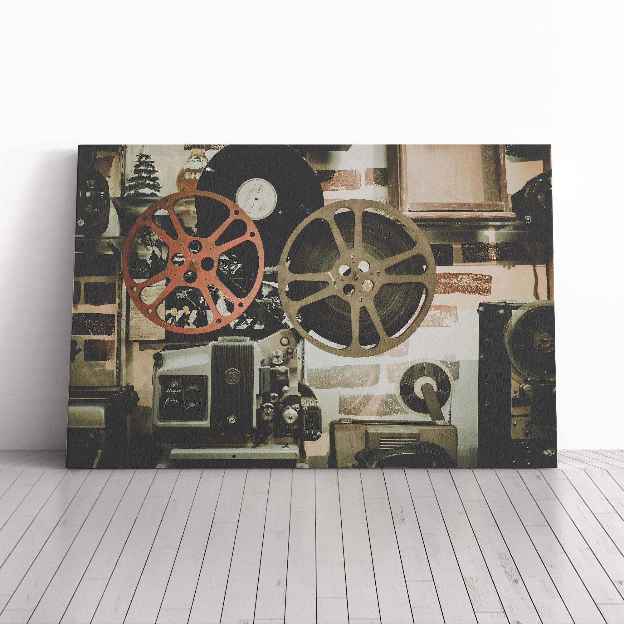 Movie Film Reel (1) Canvas Print | Gallery Wrapped 30mm Frame Wall Art | 20x14 inches | Ready to Hang | Retro Movie Picture | Living Room Bedroom Lounge Office