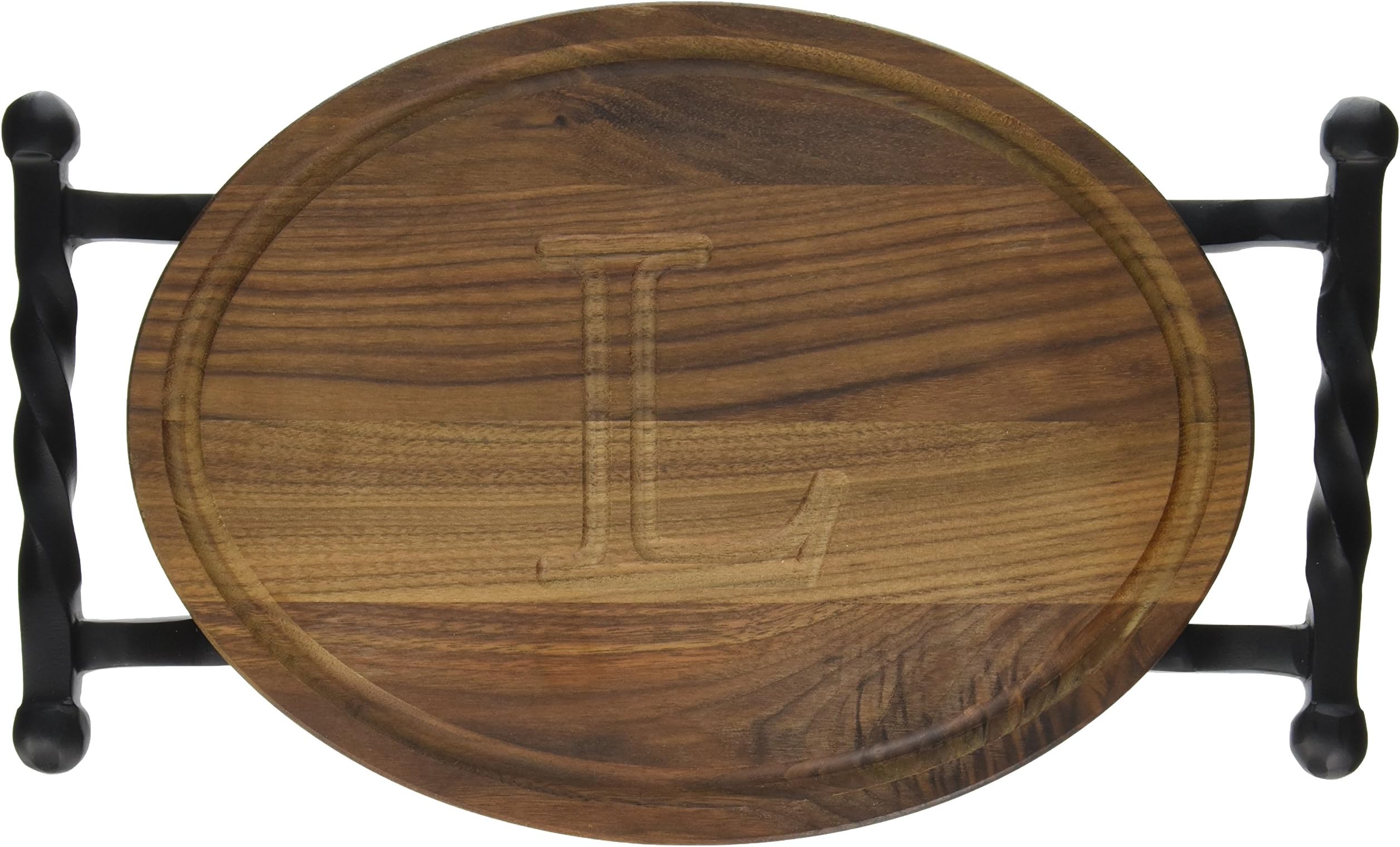 BigWood Boards W400-STWB-L Cutting Board with Handle, Personalized Cutting Board, Small Oval Cheese Board, Walnut Wood Serving Tray with Handle,"L"