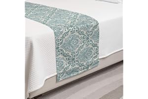 Ambesonne Damask Bed Runner, Botanical Theme of Ivy Like Leaves Intricate Romantic Era Pattern, Decorative Accent Bedding Scarf for Hotels Homes and Guestrooms, Twin, Pale Teal